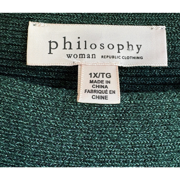 PHILOSOPHY Plus Sz 1X Knit Sweater Metallic Green Boatneck Dolman Sleeve Holiday - Picture 2 of 13
